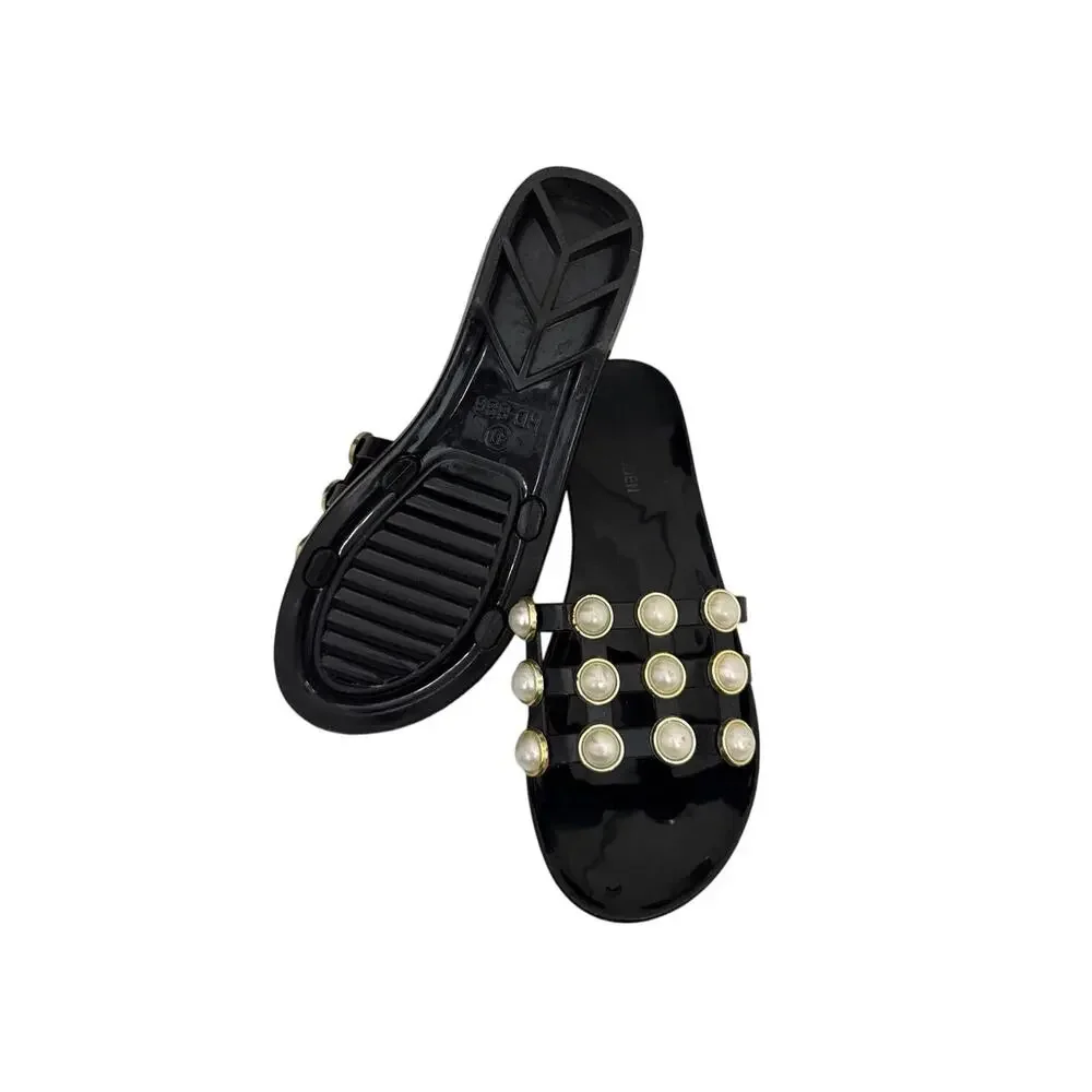 Steve Madden Shoes Slip On Black Gold Pearl Sandals Size Women's 7.5